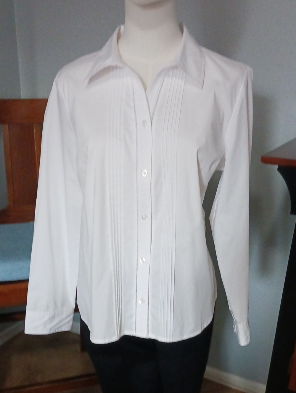 Christopher & Banks- Women's White Pintuck Button-Down Shirt